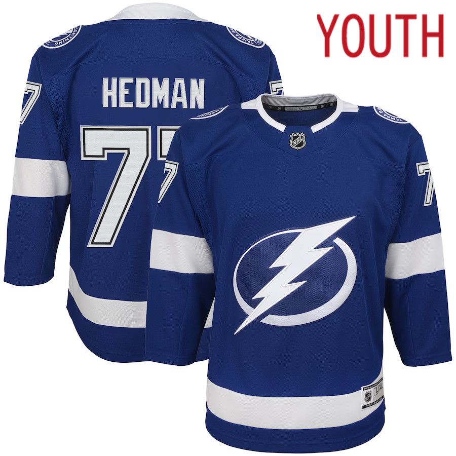 Youth Tampa Bay Lightning #77 Victor Hedman Blue Home Premier Player NHL Jersey